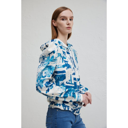 Damen Kapuzenpullover mit modischem Rüschendesign und kreativem Druck EB