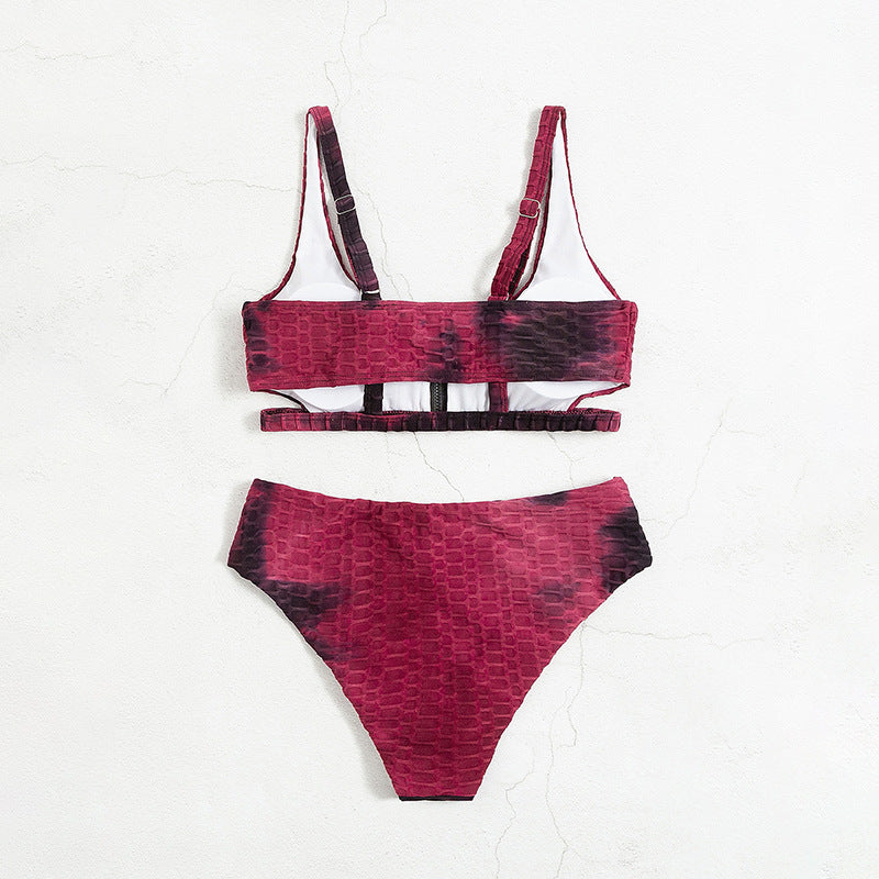 Damen Sportlicher Bikini mit hohem Kragen und Reißverschluss EB