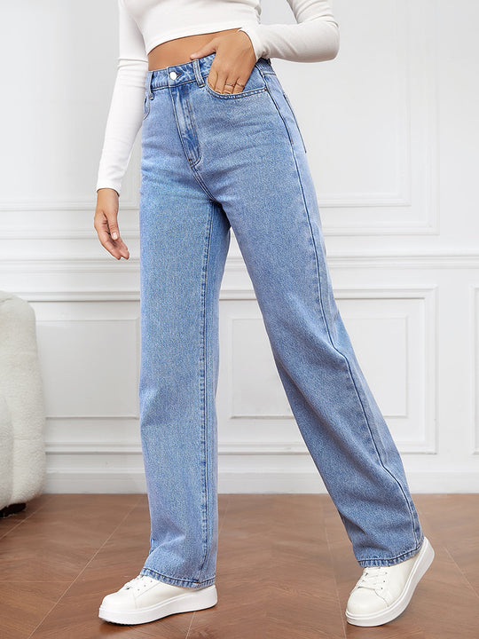 Damen Hoch geschnittene Denim-Jeans mit weitem Bein EB