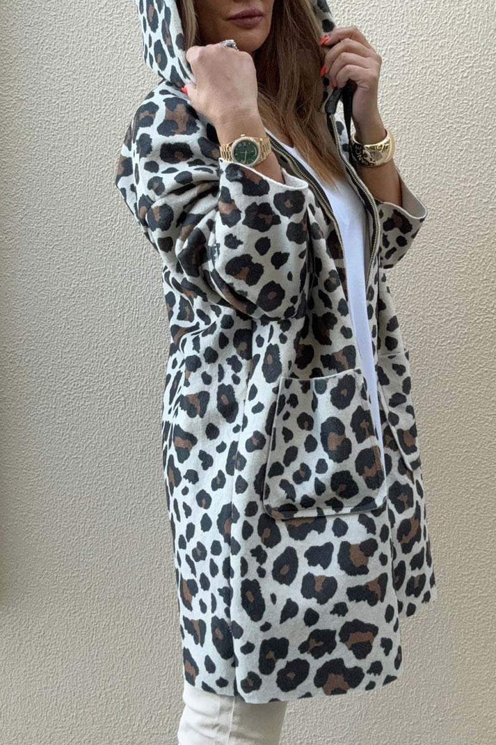 Damen modische Kapuzenjacke mit Leo-Muster EB