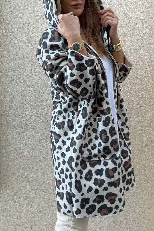 Damen modische Kapuzenjacke mit Leo-Muster EB
