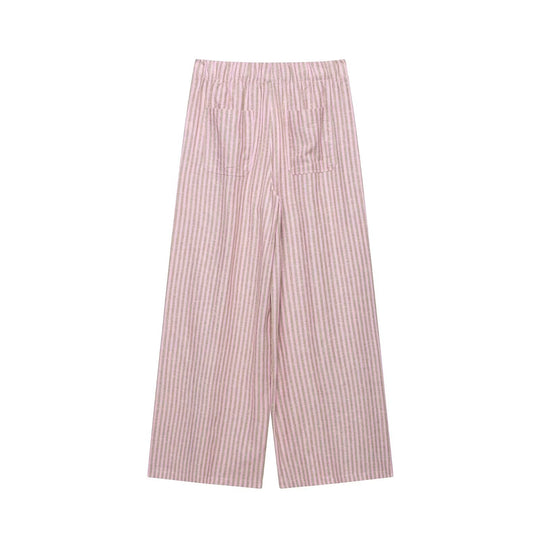 Damen nan weite Leinenhose mit Streifenmuster und Kordelzug EB