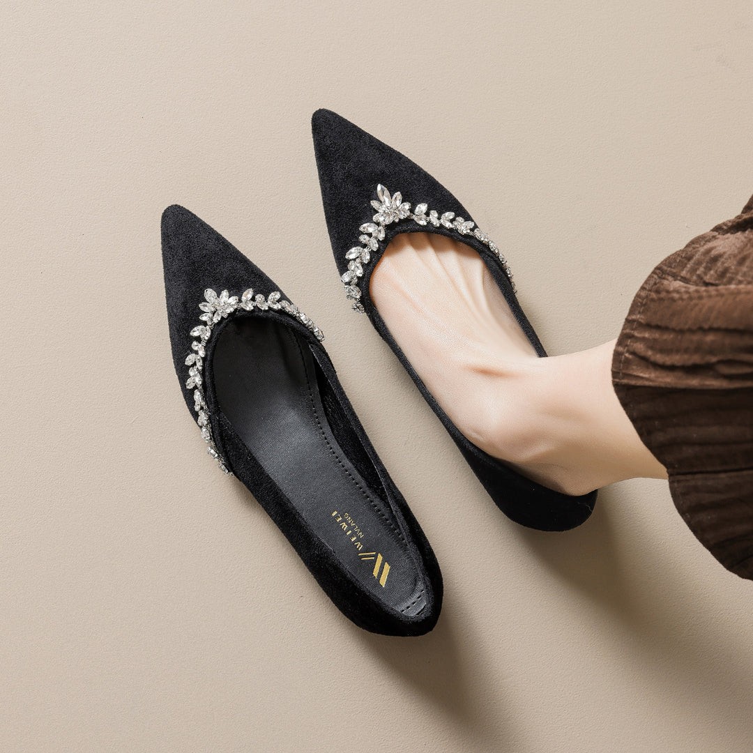 Damen Ballerinas mit funkelndem Strassbesatz und elegantem Spitzendesign EB