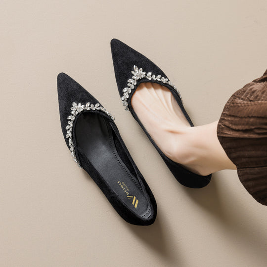 Damen Ballerinas mit funkelndem Strassbesatz und elegantem Spitzendesign EB