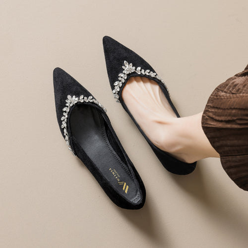 Damen Ballerinas mit funkelndem Strassbesatz und elegantem Spitzendesign EB