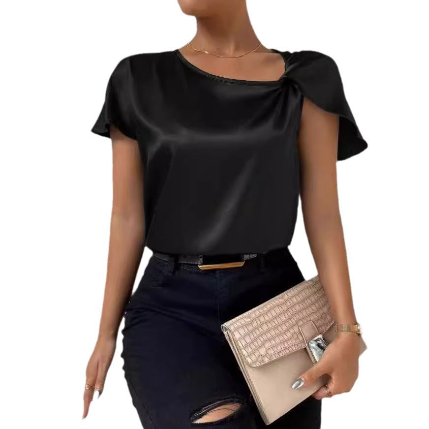 Damen Elegantes Top mit asymmetrischem Schnitt und feinem Glanz EB