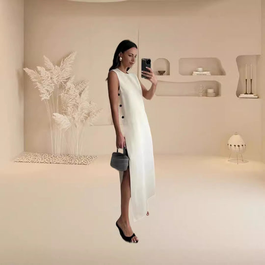 Damen Elegantes und vielseitiges Maxikleid mit Knopfdetails EB