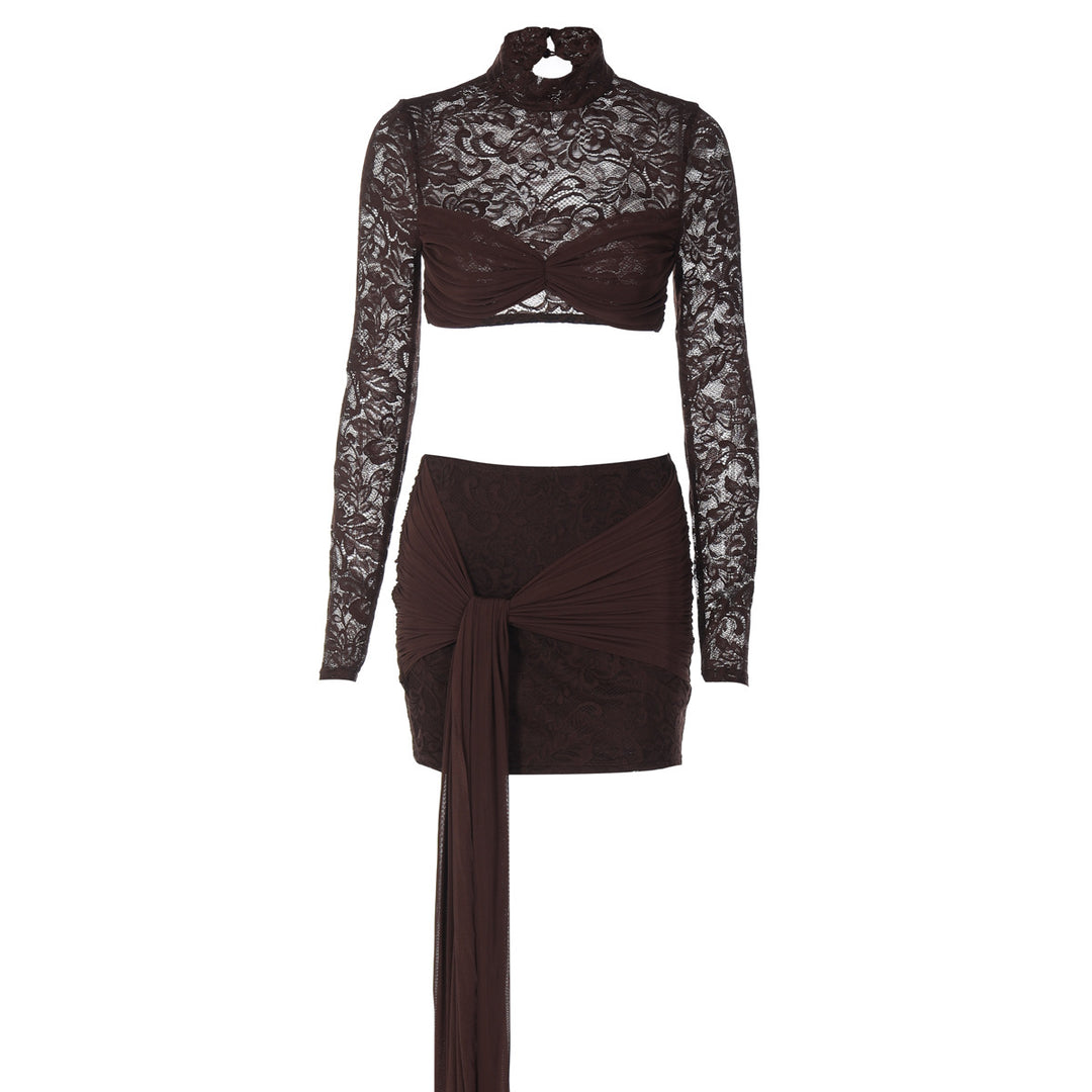 Damen Spitzenoberteil mit Raffiniertem Rock EB