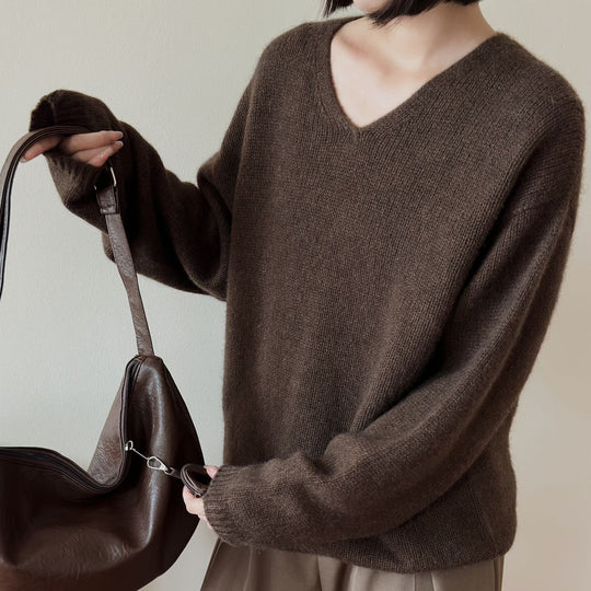 Femme Luxuriöser V-Ausschnitt Pullover EB