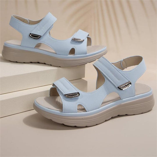 Damen Komfort-Sandalen mit dicker Liftsohle und verstellbaren Klettriemen EB