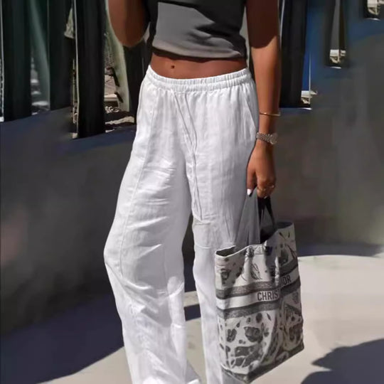 Damen Elegante und luftige Lounge-Hose mit elastischem Bund und seitlichen Taschen EB