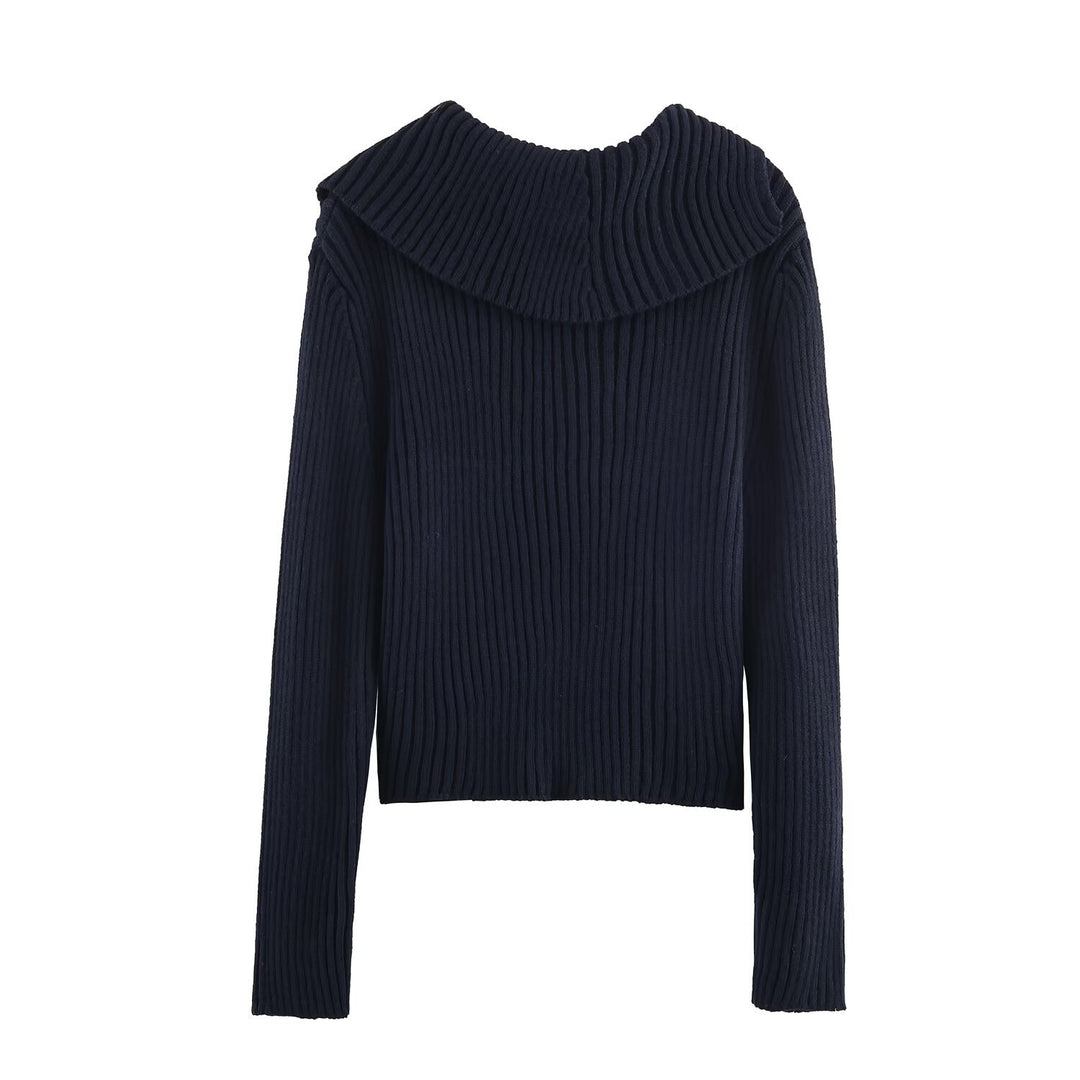 Damen modische und elegante Strickjacke mit großem Kragen EB