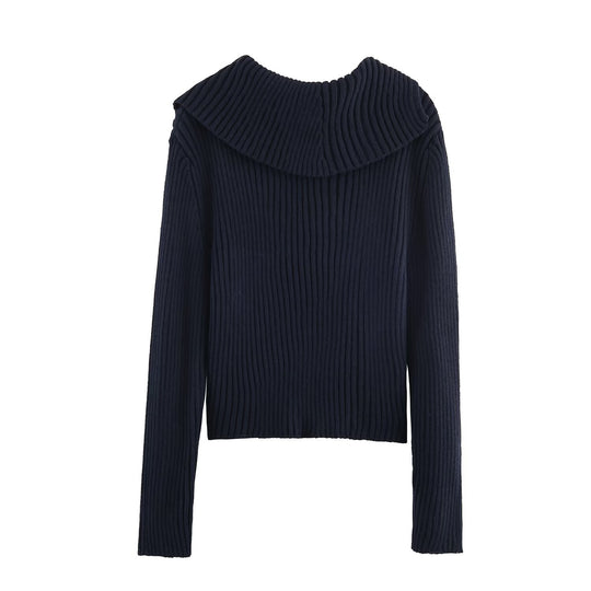 Damen modische und elegante Strickjacke mit großem Kragen EB
