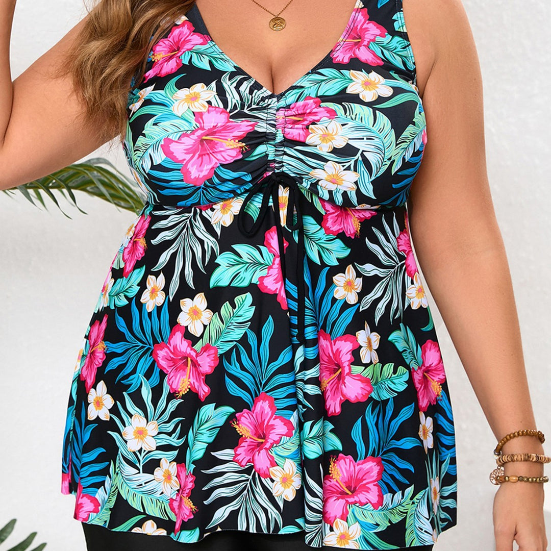 Damen Tankini mit floralem Wickeldesign und eingearbeitetem Shorts EB