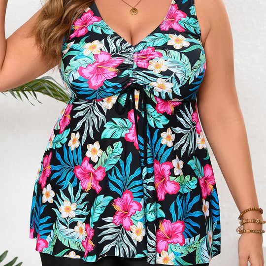 Damen Tankini mit floralem Wickeldesign und eingearbeitetem Shorts EB