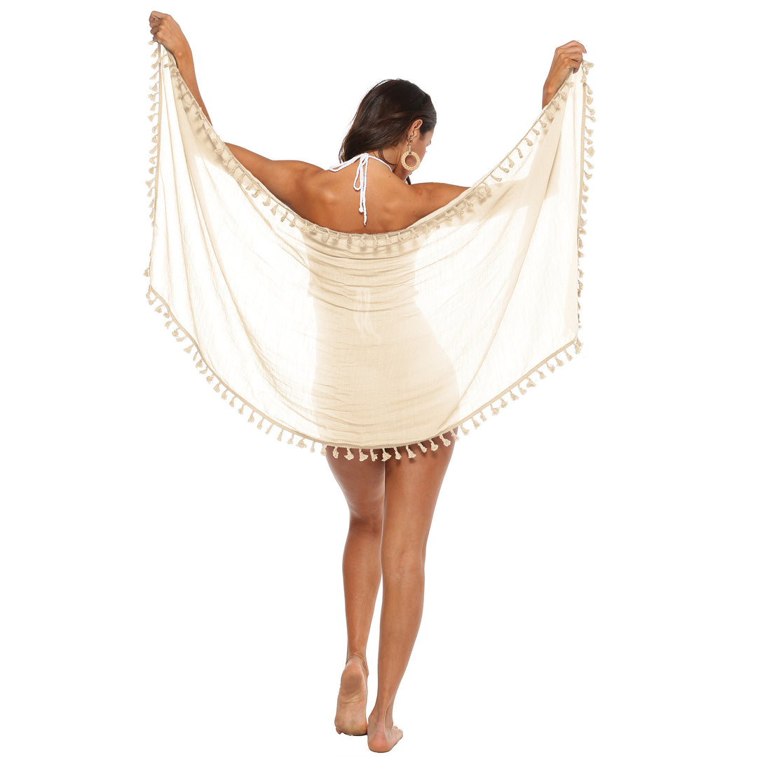 Damen luftiger Strand-Sarong mit verspielten Quasten EB