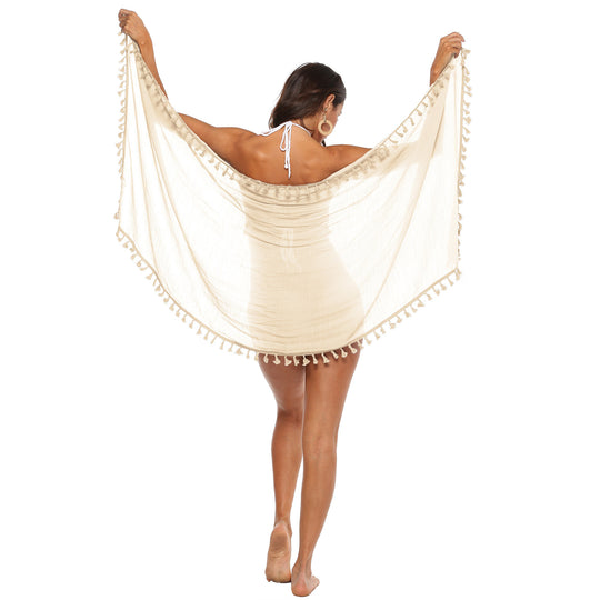 Damen luftiger Strand-Sarong mit verspielten Quasten EB