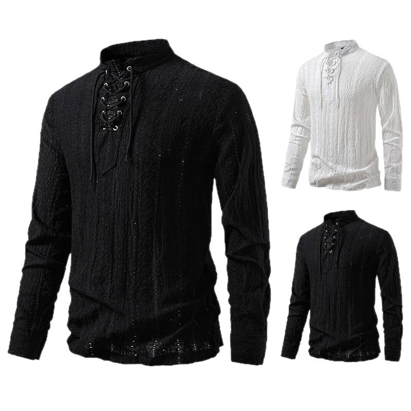Herren Langärmliges Shirt mit kreativem Schnürdesign EB