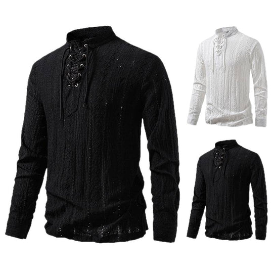Herren Langärmliges Shirt mit kreativem Schnürdesign EB
