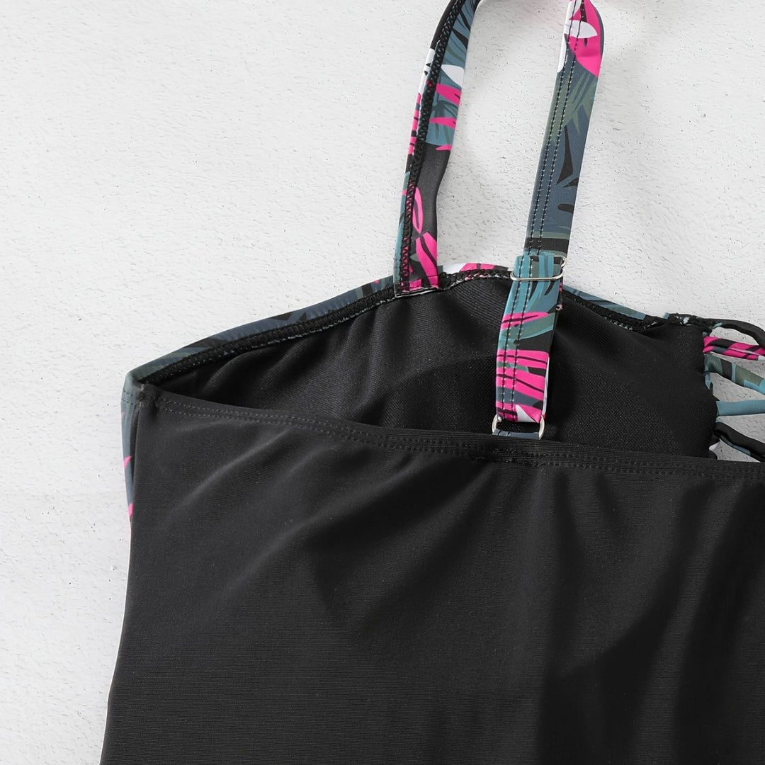 Damen Einteiler Badeanzug mit floralem Design und modernem Rückensystem EB