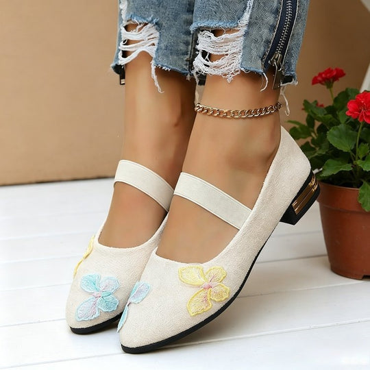 Damen elegante Ballerinas mit floralem Applikationsdesign EB