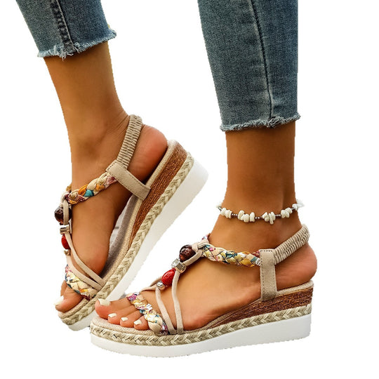 Damen Wedge-Sandalen mit geflochtenem Riemendesign und komfortabler Sohle EB