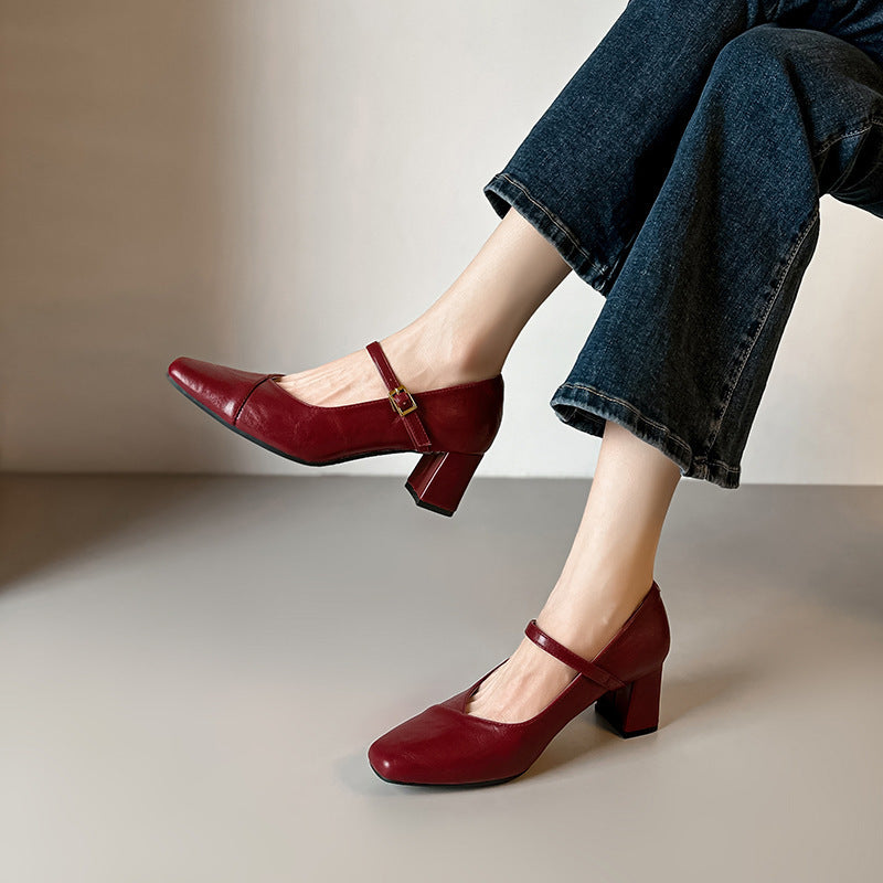Damen Mary Jane Pumps mit Blockabsatz und eleganter Schnalle EB
