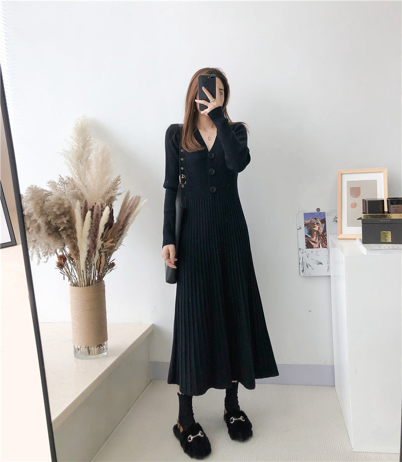 Damen Strickkleid mit Knopfverschluss und gerippter Struktur EB