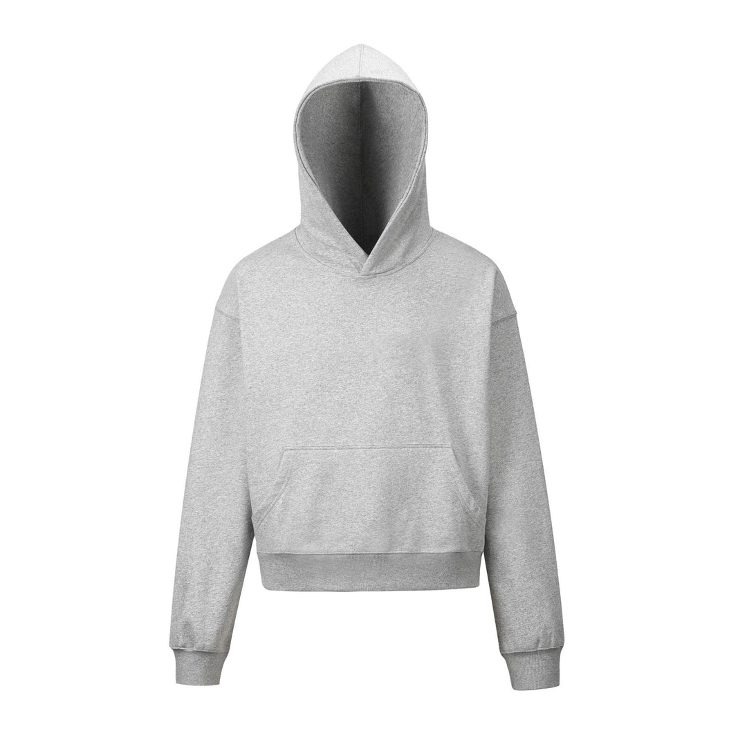 Damen nan kurzgeschnittener Boxy-Kapuzenpullover mit Kängurutasche und geripptem Komfortbund EB