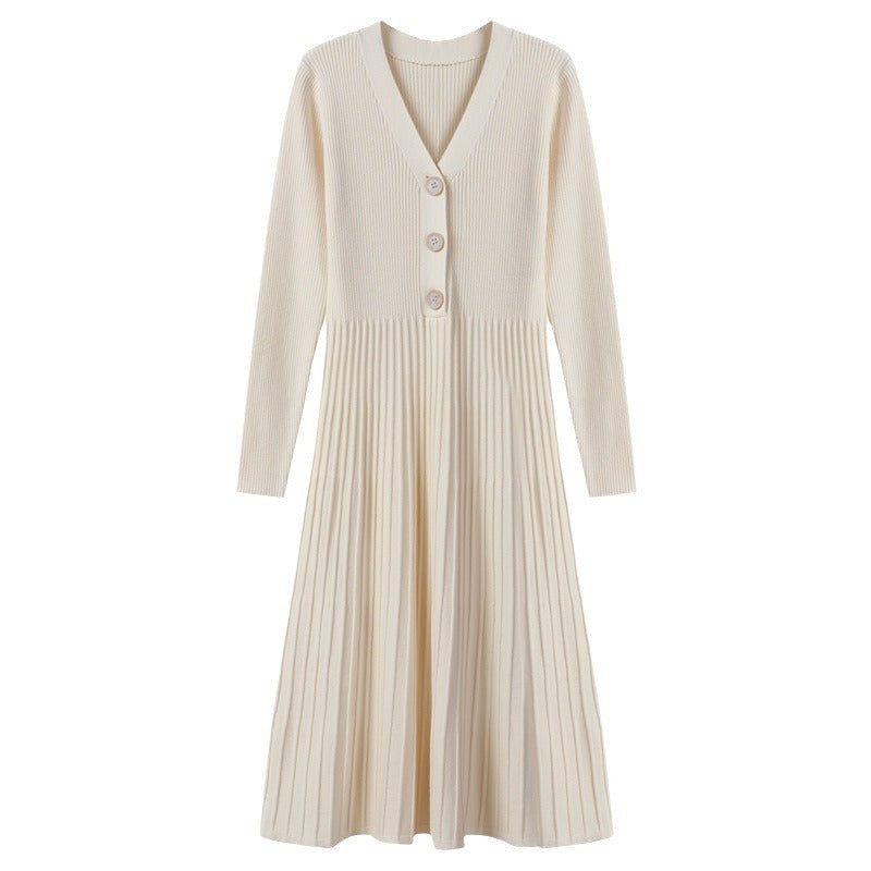 Damen Strickkleid mit Knopfverschluss und gerippter Struktur EB