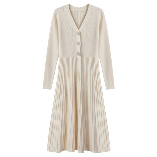 Damen Strickkleid mit Knopfverschluss und gerippter Struktur EB