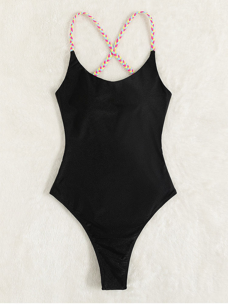 Damen Einteiliger Badeanzug mit eleganten, bunten Trägern EB