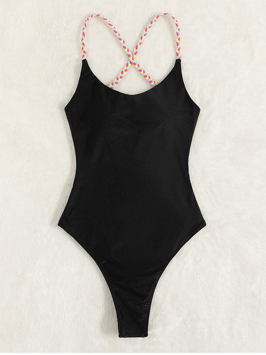 Damen Einteiliger Badeanzug mit eleganten, bunten Trägern EB
