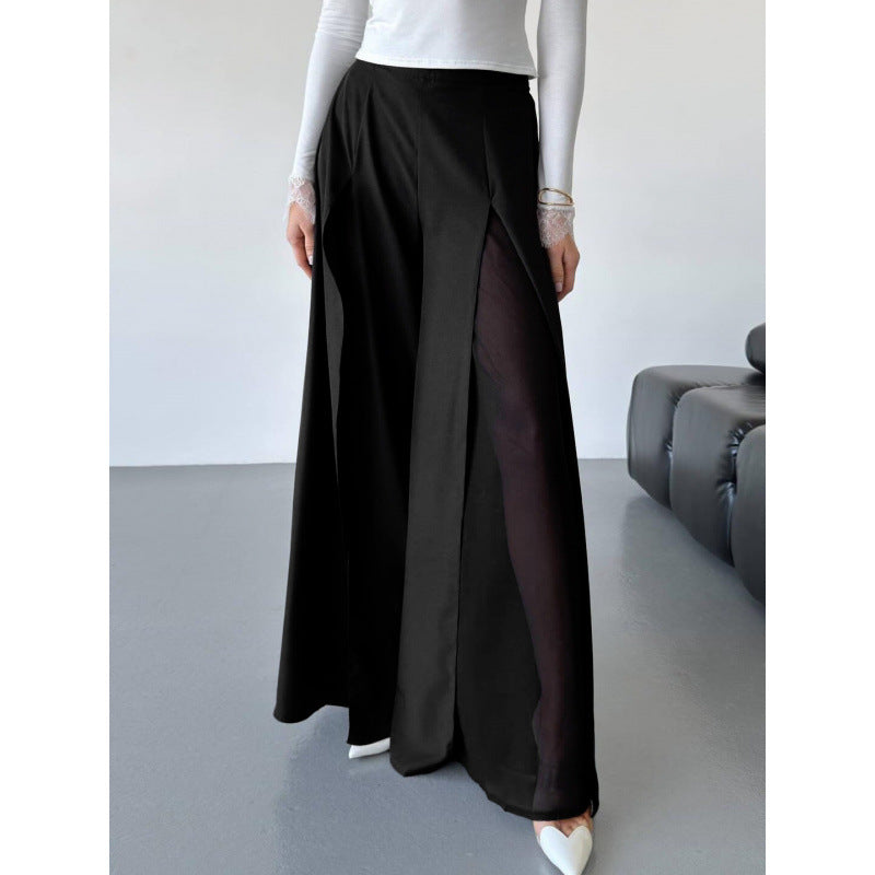 Damen Elegante lange Hose mit seitlichen Schlitzen und fließendem Schnitt EB