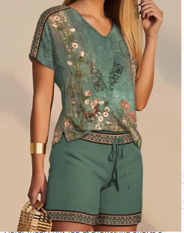 Damen Freizeit Oberteil und Shorts Set EB