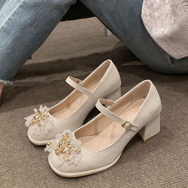 Damen Mary Jane Pumps mit funkelnden Perlen-Applikationen EB