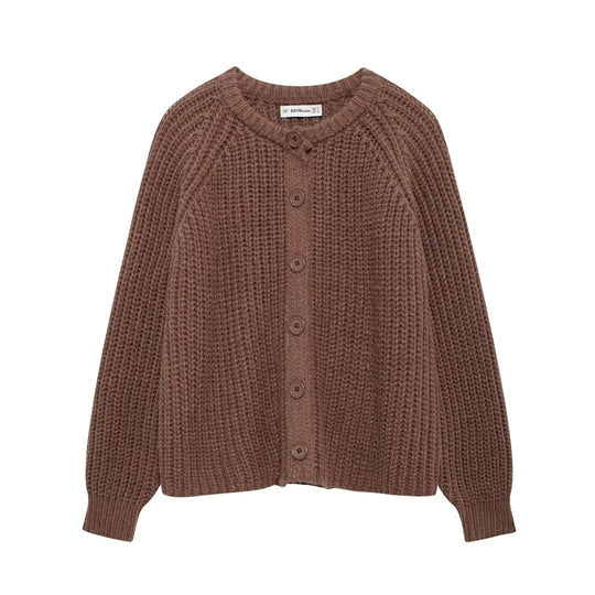 Damen nan grob gestrickte Raglan-Cardigan mit Ballonärmeln und durchgehender Knopfleiste EB