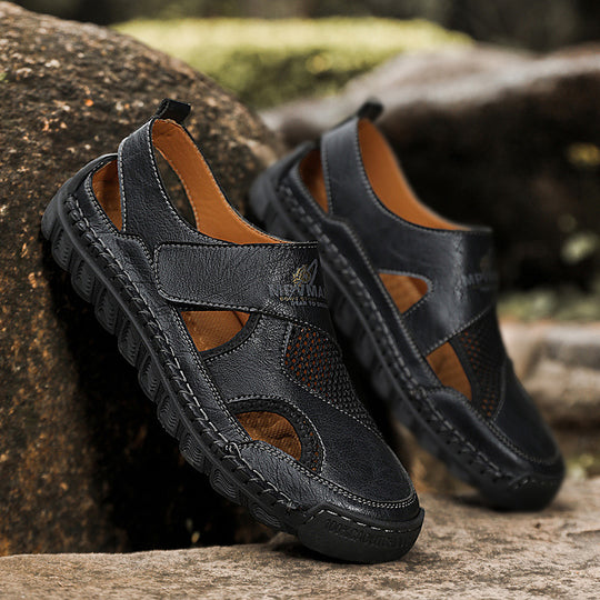 Damen Atmungsaktive Leder-Sandalen mit verstellbarem Klettverschluss EB