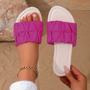 Damen Komfortable Riemchen-Sandalen mit modischem Falten-Design EB