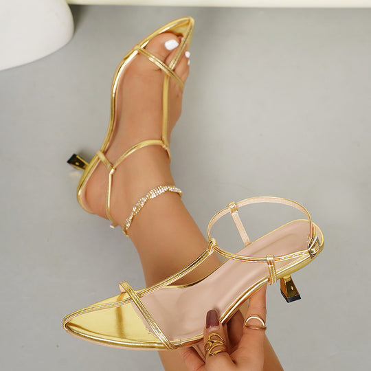 Damen elegante Slingback-Sandalen mit feinen Riemen und blockiertem Absatz EB