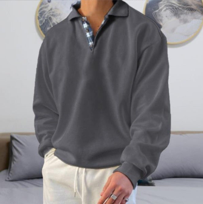 Herren nan lässiger Pullover mit Polokragen und verdeckter Karo-Innenseele aus Baumwollmischung EB