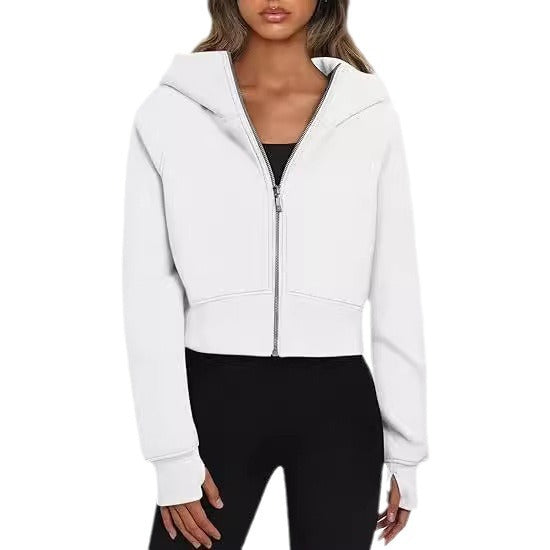 Damen kuscheliger cropped Kapuzenpullover mit Reißverschluss EB