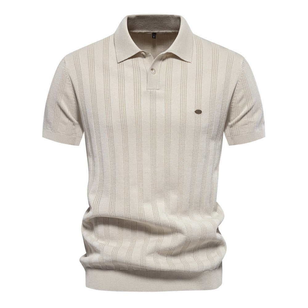 Herren Kurzarm Polo-Shirt mit strukturiertem Streifenmuster EB