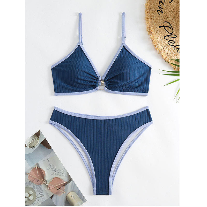 Damen Bikini-Set mit modischem Rippengemuster und verstellbaren Trägern EB