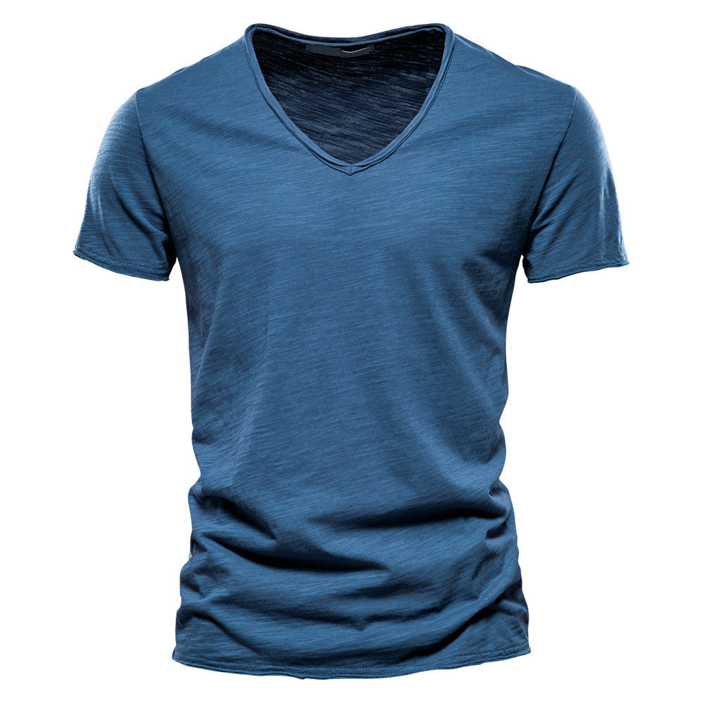 Herren nan leichtes Baumwolljersey Kurzarmshirt mit V-Ausschnitt und schmaler Passform EB