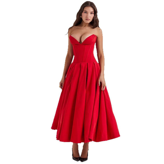 Damen Abendkleid mit elegantem Herzausschnitt und ausgestelltem Rock Heidi-Mode