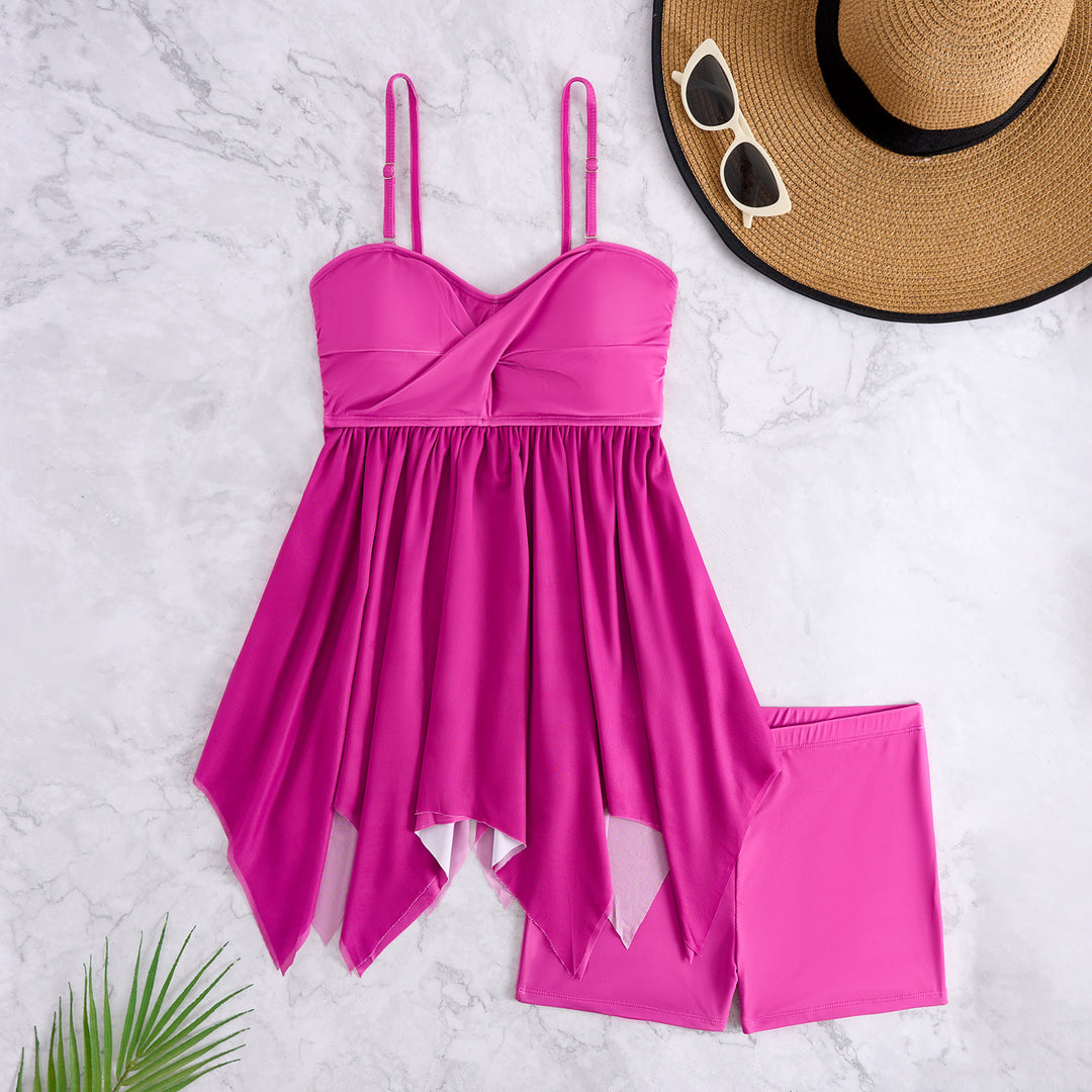 Damen Tankini mit elegantem Drapé und hoch geschnittenen Höschen EB
