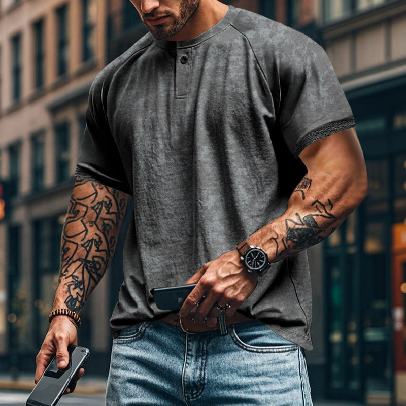 Herren lässiges Kurzarm-Henley-T-Shirt mit strukturiertem Design EB
