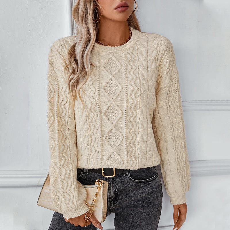 Damen Grobstrickpullover mit strukturiertem Zopfmuster EB