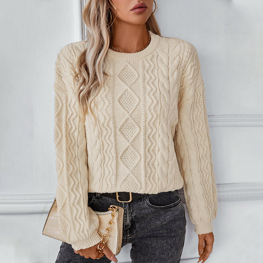 Damen Grobstrickpullover mit strukturiertem Zopfmuster EB
